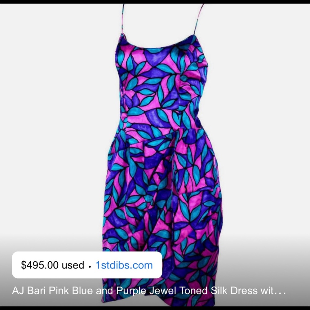 AJ bari 100% silk vintage dress retro 1980s